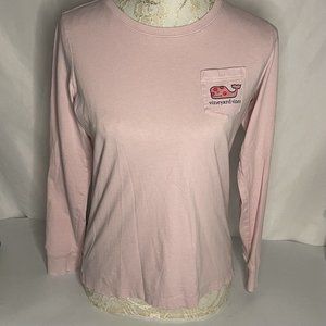 Valentines’s Day Vineyard Vines Womens Long Sleeve T-shirt XS Pink Whale Kisses